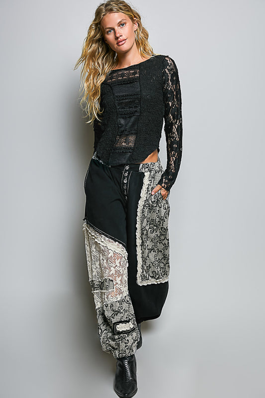 Patchwork pants negro