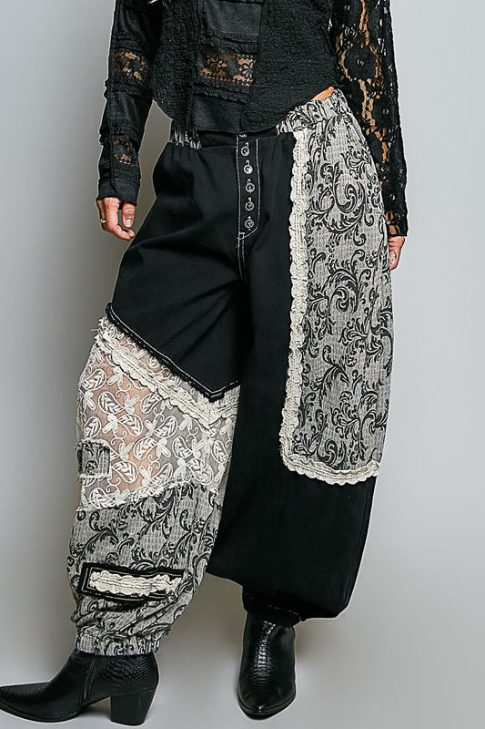Patchwork pants negro