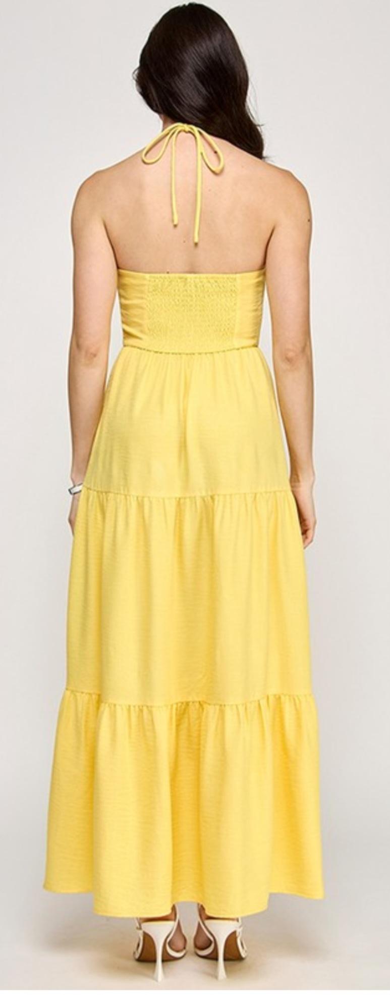 Halter neck Embroidery Maxi Dress