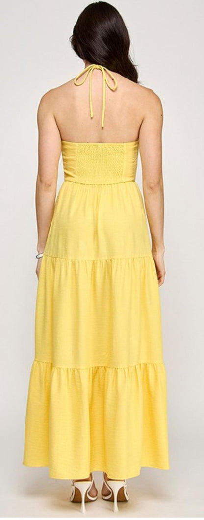 Halter neck Embroidery Maxi Dress